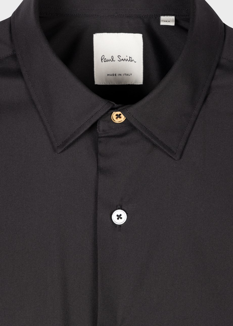 Detail View - Super Slim-Fit Black Shirt With 'Artist Stripe' Cuff Lining Paul Smith