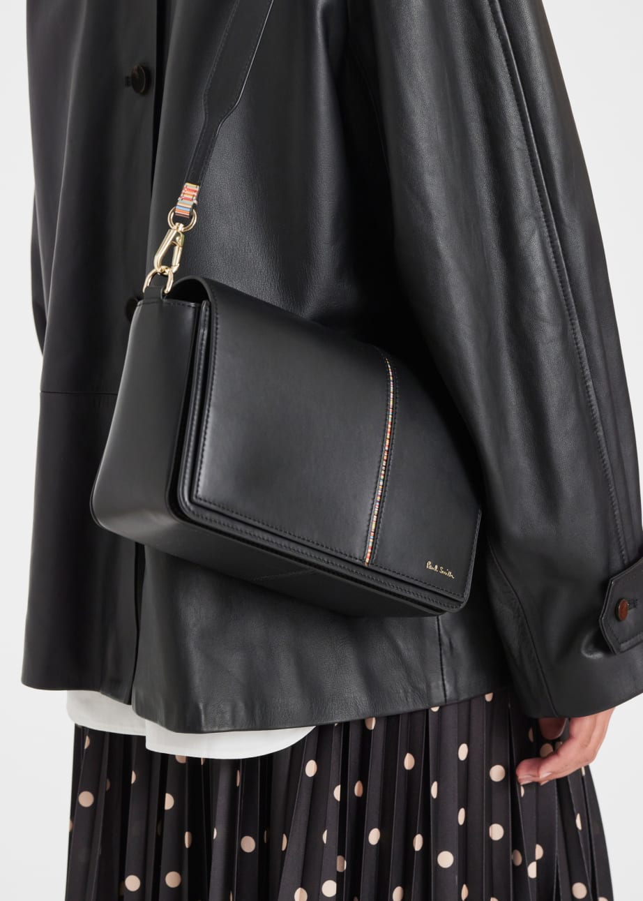 Product View - Women's Black Leather 'Signature Stripe' Crossbody Bag by Paul Smith