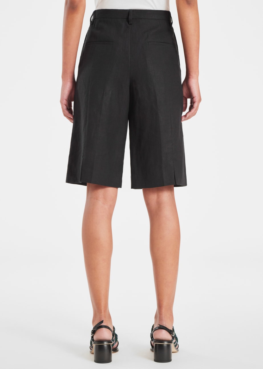 Model View - Black Linen Tailored Shorts Paul Smith