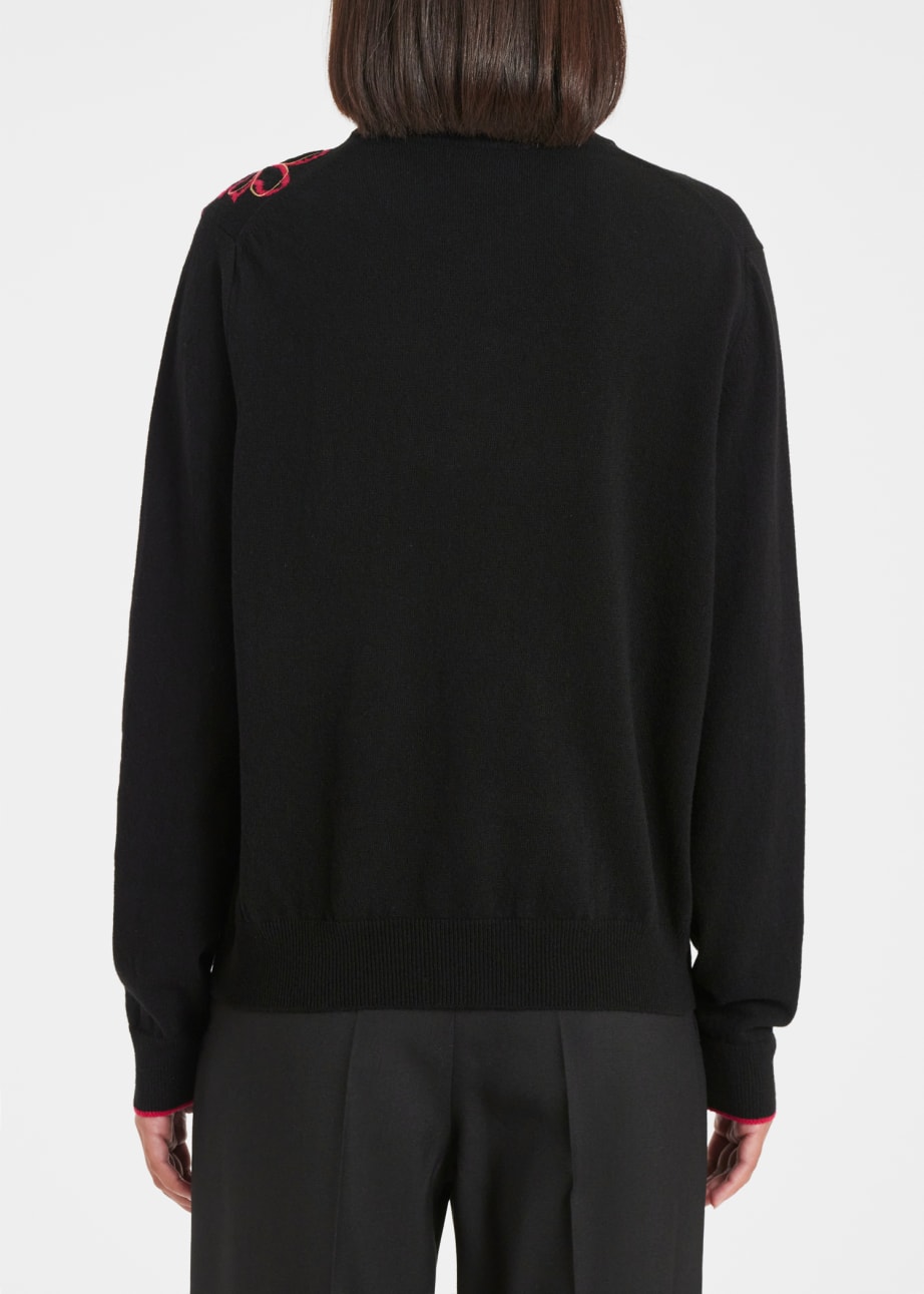 Model View - Women's Black 'Ink Floral' Lambswool Sweater Paul Smith