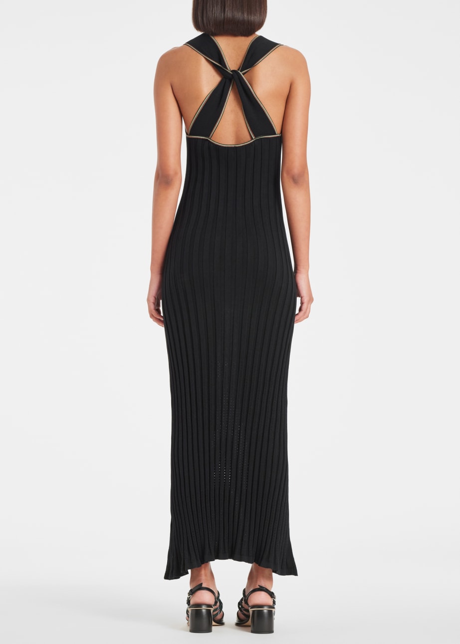 Model View - Women's Black 'Signature Stripe' V Neck Knitted Dress Paul Smith