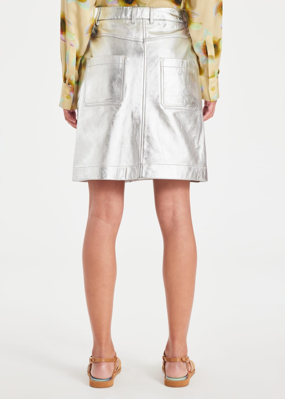 Model View - Women's Leather Silver Skirt Paul Smith