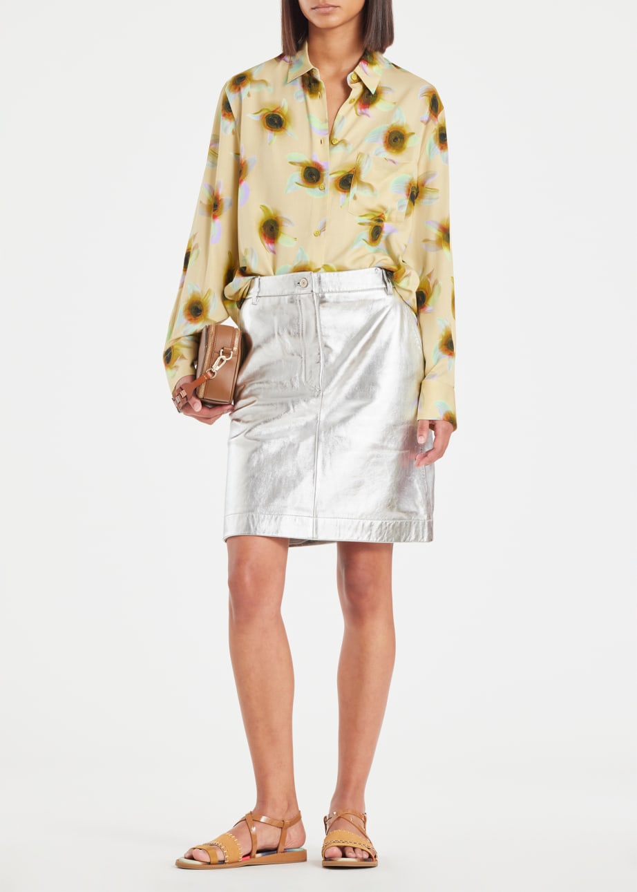 Model View - Women's Leather Silver Skirt Paul Smith