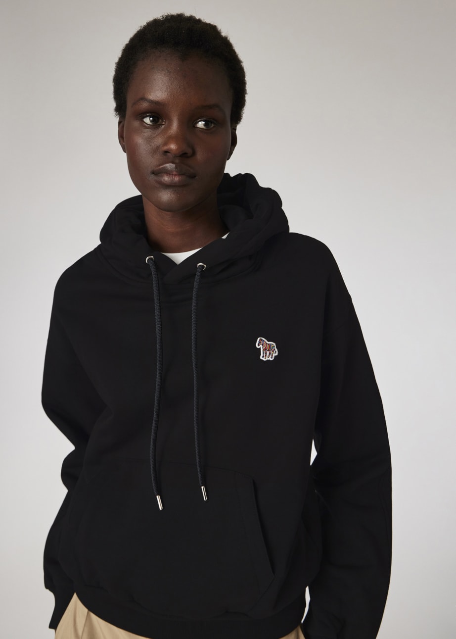 Model View - Women's Black Cotton Zebra Logo Hoodie by Paul Smith