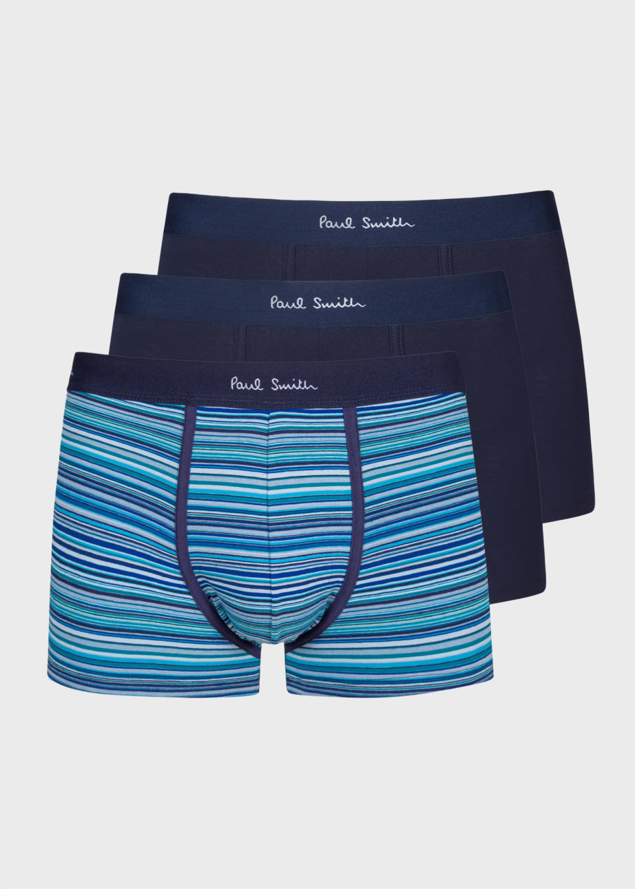 Product View - Organic-Cotton Blue 'Signature Stripe' Mix Boxer Briefs Three Pack Paul Smith