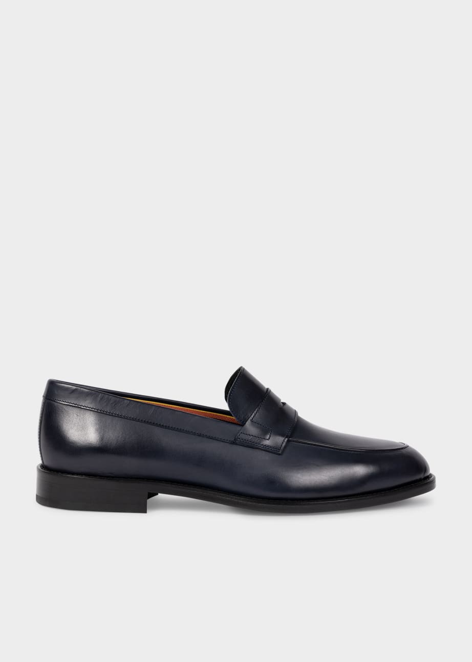 Detail View - Navy Leather 'Montego' Loafers Paul Smith