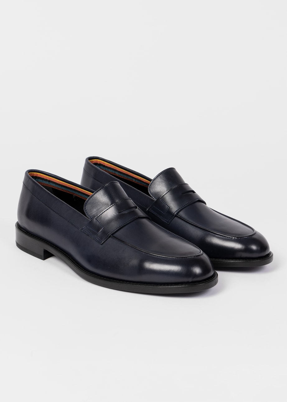 Pair View - Navy Leather 'Montego' Loafers Paul Smith