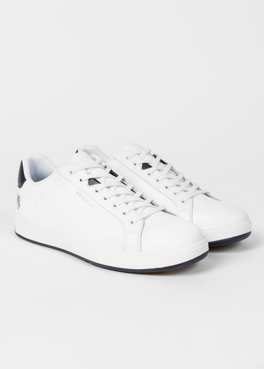 Pair View - White Leather 'Albany' Trainers Paul Smith