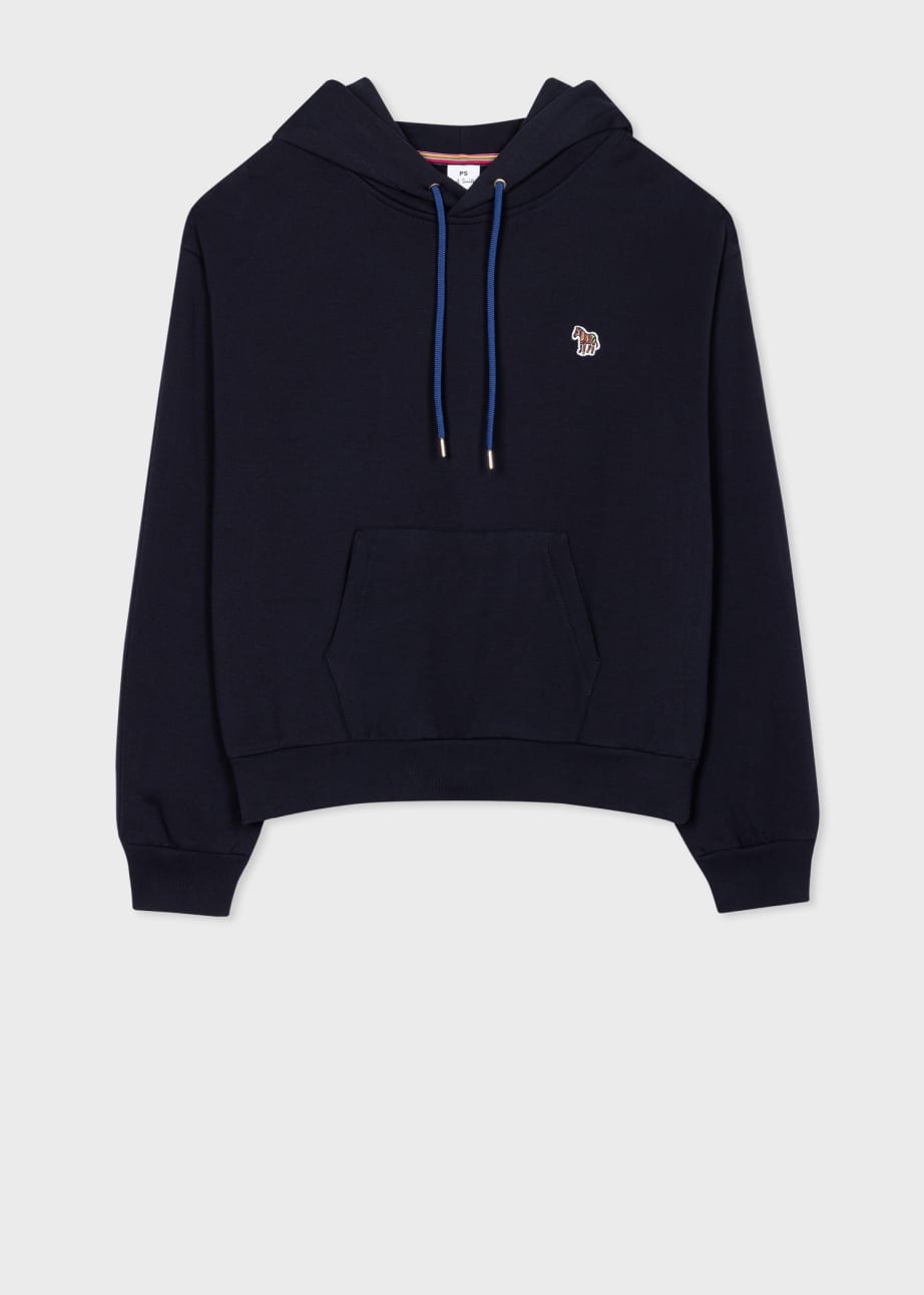 Model View - Women's Navy Cotton Zebra Logo Hoodie by Paul Smith