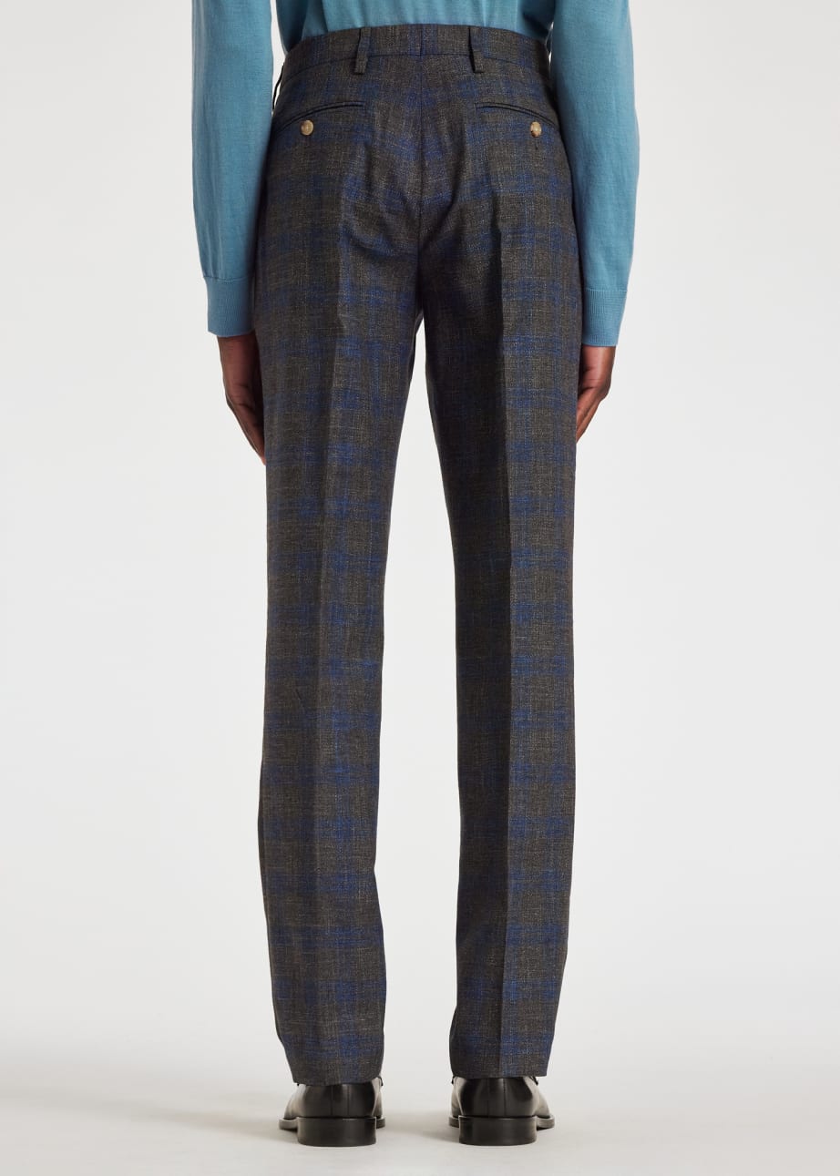 Model View - Slim-Fit Grey and Blue Check Wool-Linen Trousers by Paul Smith