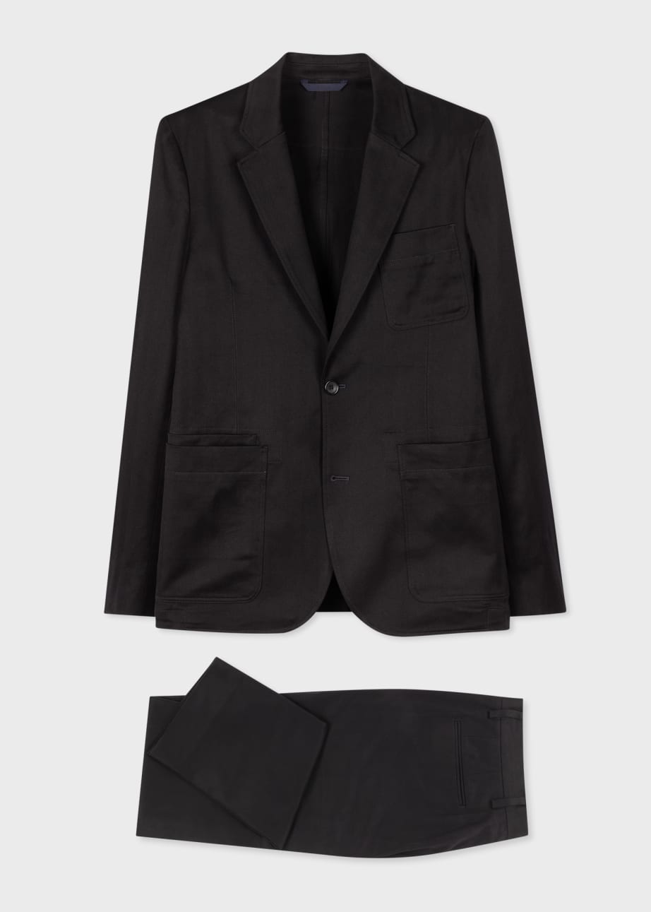 Product View - Casual-Fit Black Herringbone Organic-Cotton Suit by Paul Smith