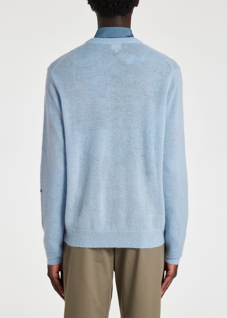 Model View - Pale Blue Mohair-Blend 'Laurel' Print Sweater Paul Smith