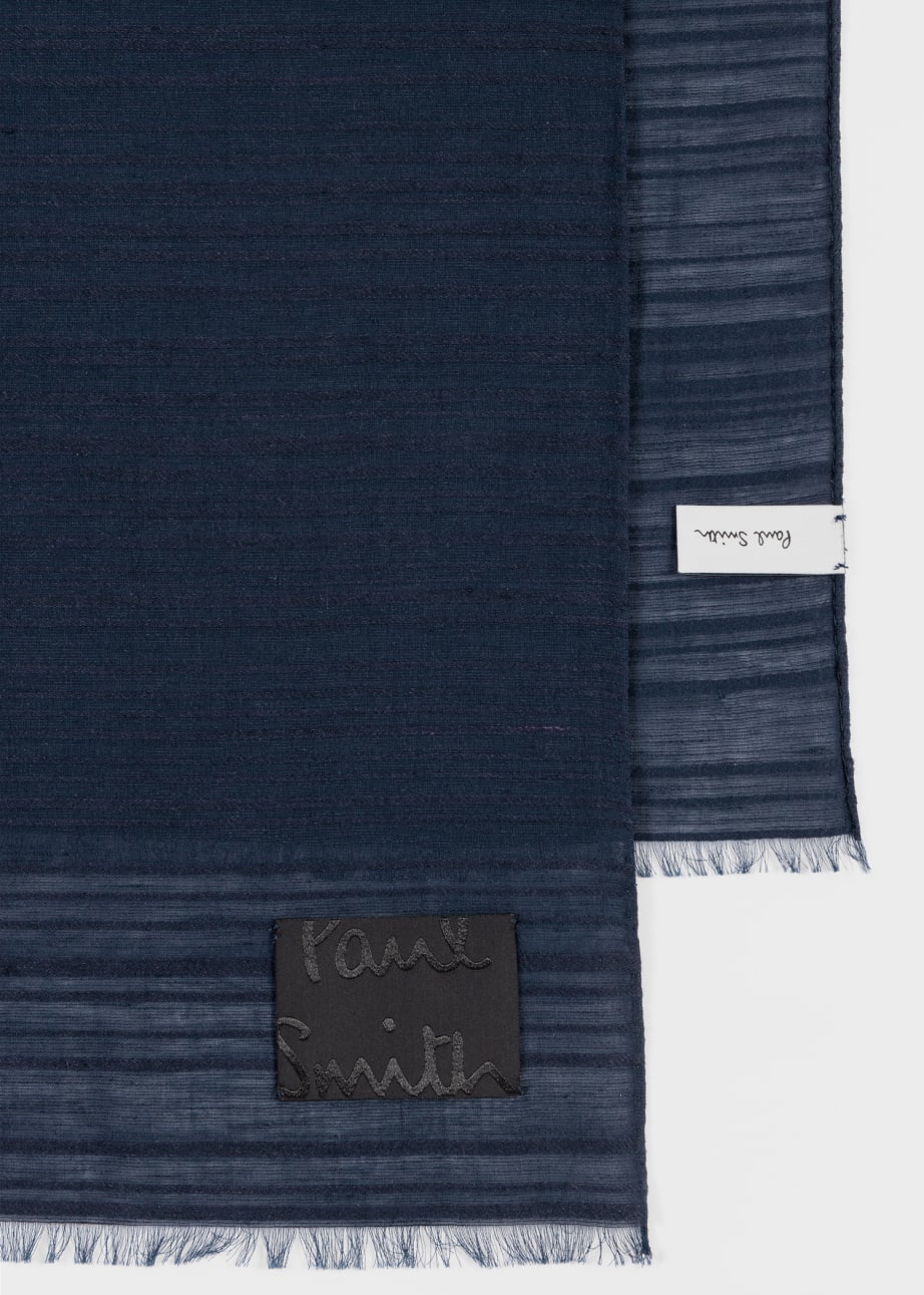 Product View - Dark Navy Cotton-Blend Shadow Stripe Scarf by Paul Smith