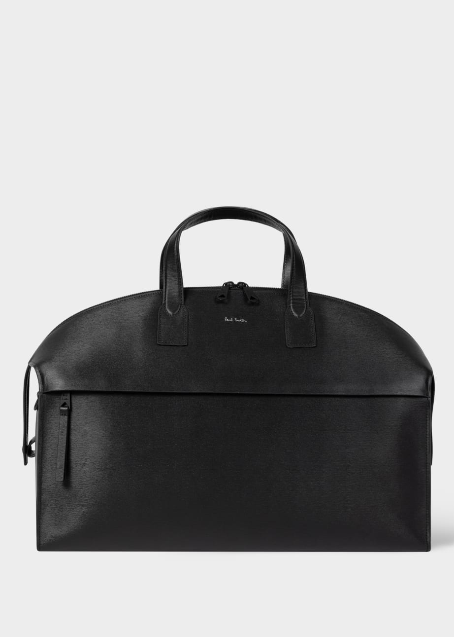 Front View - Black Grained Leather Holdall Bag Paul Smith