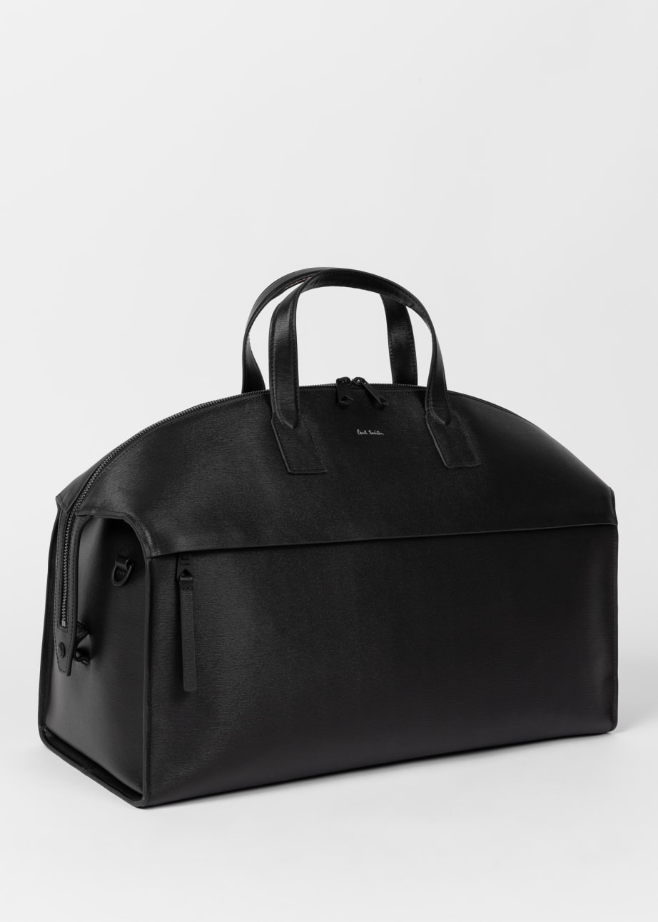 Side View - Black Grained Leather Holdall Bag Paul Smith