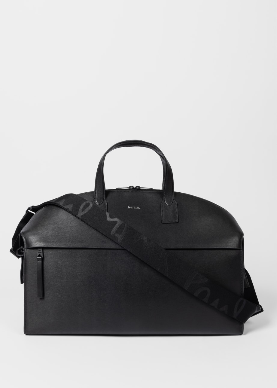 Front View - Black Grained Leather Holdall Bag Paul Smith