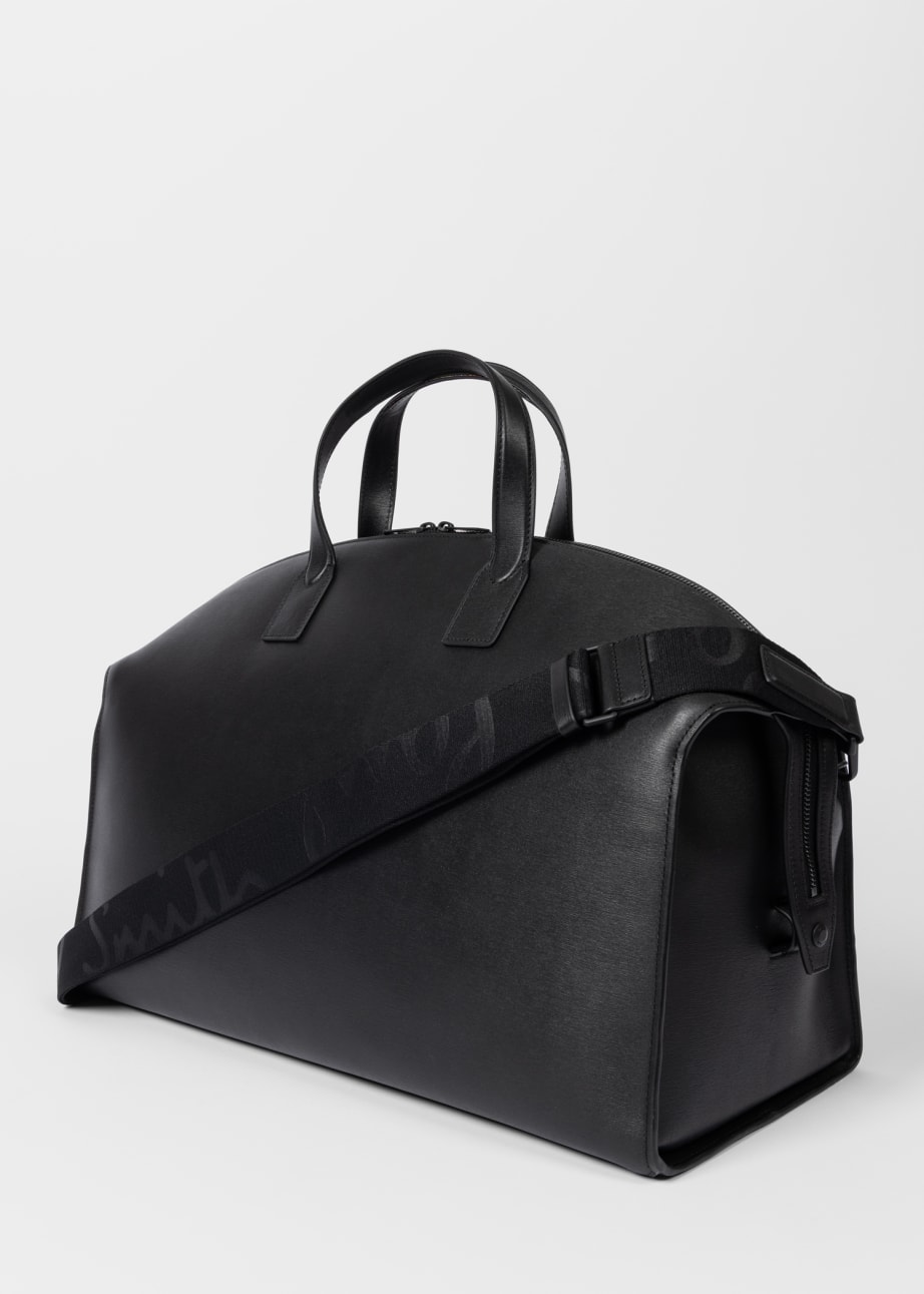 Side View - Black Grained Leather Holdall Bag Paul Smith