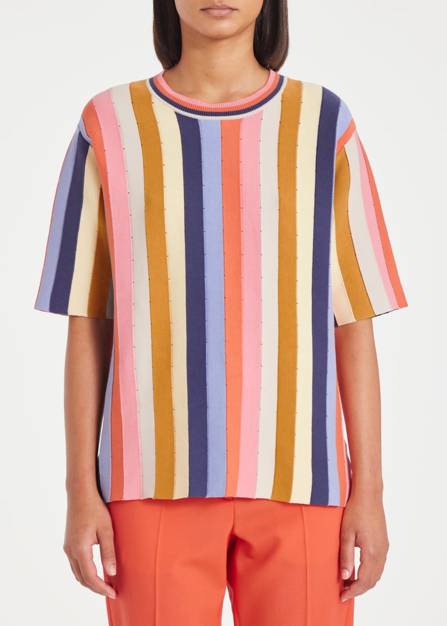 Model View - Women's Multi Stripe Organic Cotton Knitted Top Paul Smith
