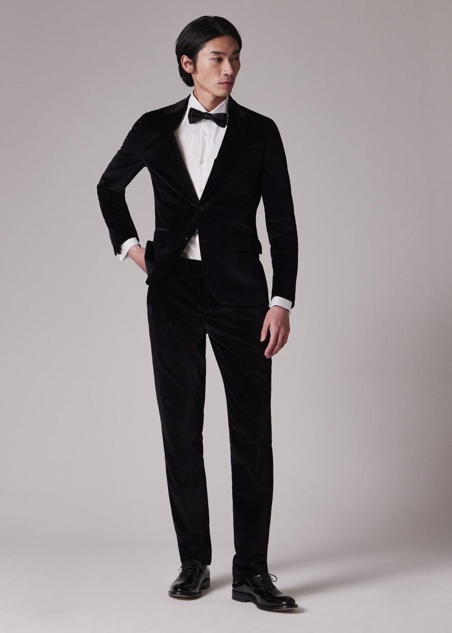 Black velvet slim fit trousers deals