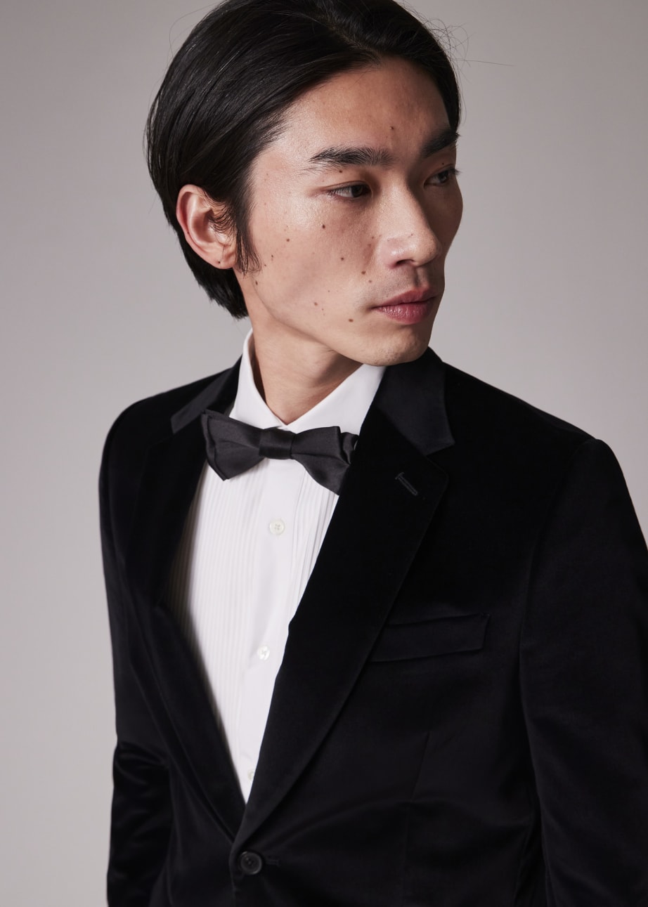 Model View - Men's The Soho - Tailored-Fit Black Velvet Blazer by Paul Smith