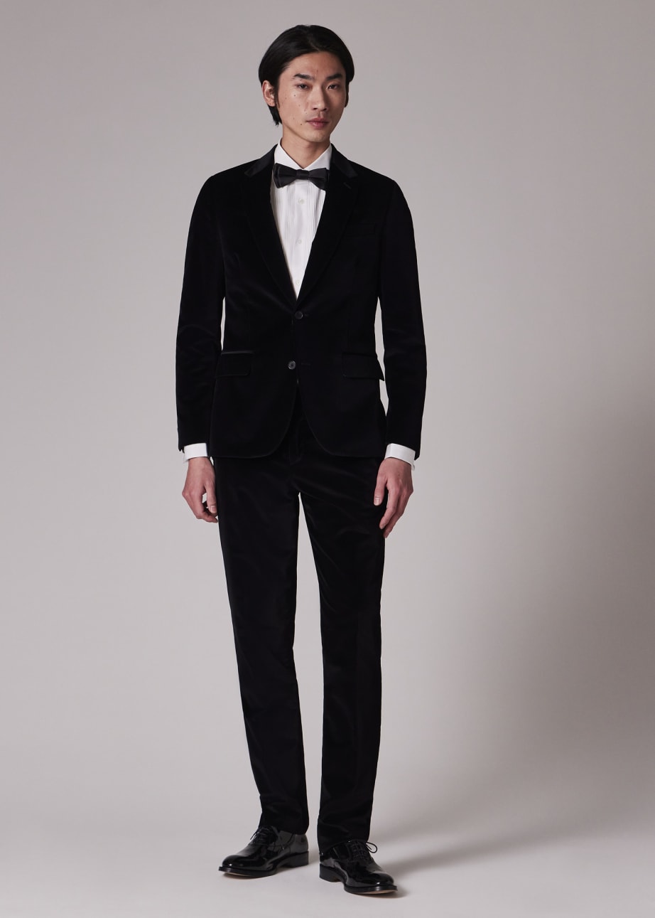 Model View - Men's The Soho - Tailored-Fit Black Velvet Blazer by Paul Smith