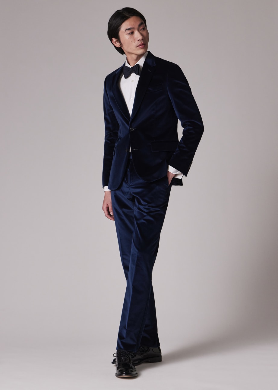 Model View - Men's Slim-Fit Navy Velvet Trousers by Paul Smith