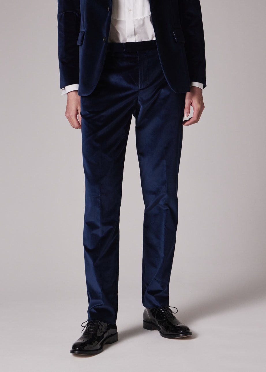 Mens Dark Navy Blue Velvet Pants Flat Front Unhemmed Unfinished Bottom main image 0
