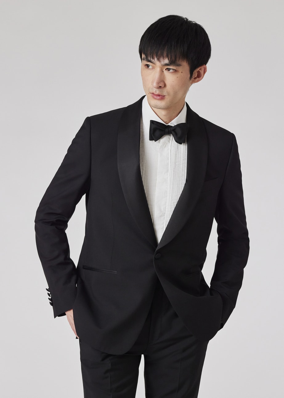 Model view - Slim-Fit Black Wool-Mohair Evening Blazer