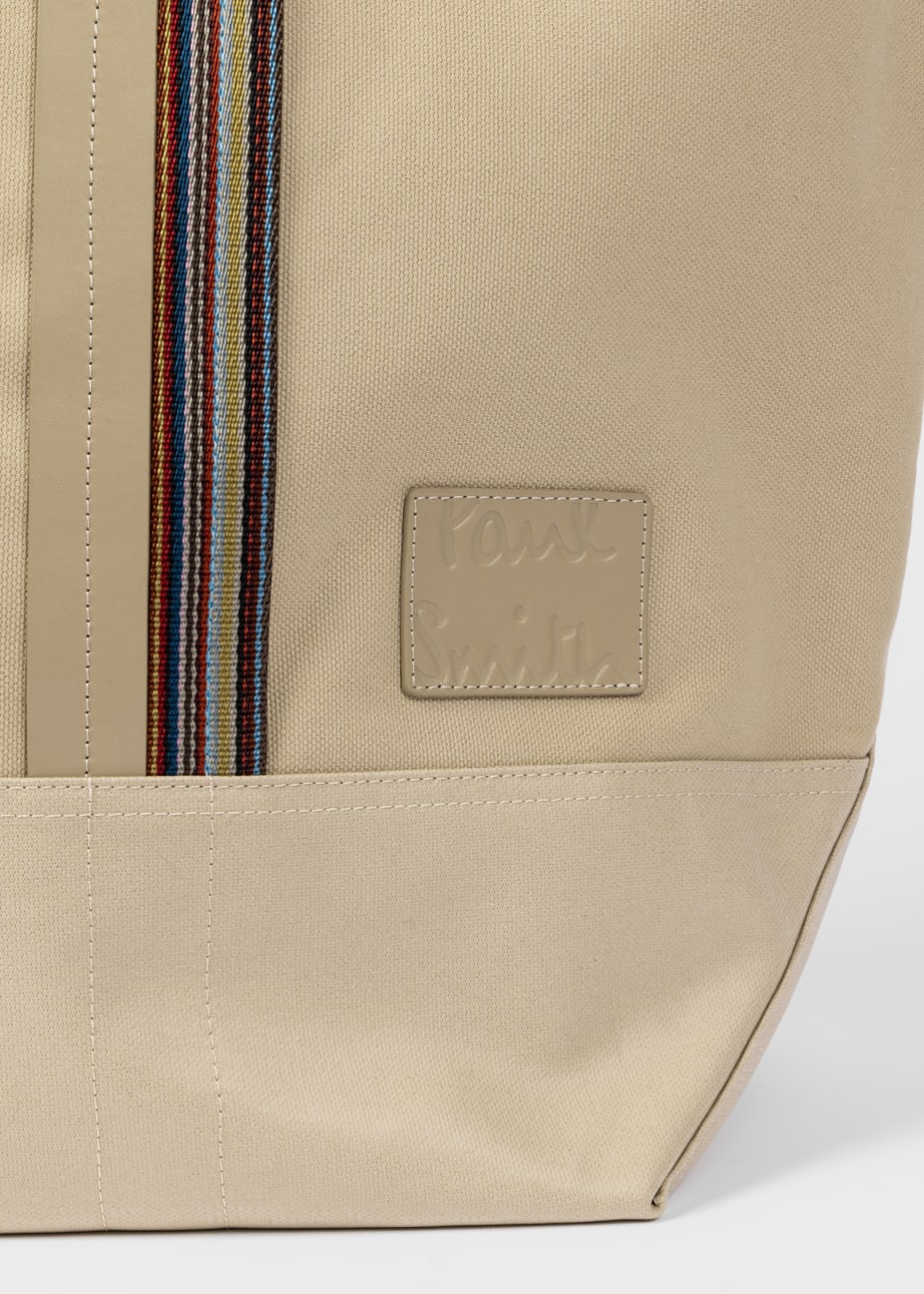 Detail View - Beige Cotton-Blend Canvas Tote Bag with 'Signature Stripe' Straps Paul Smith