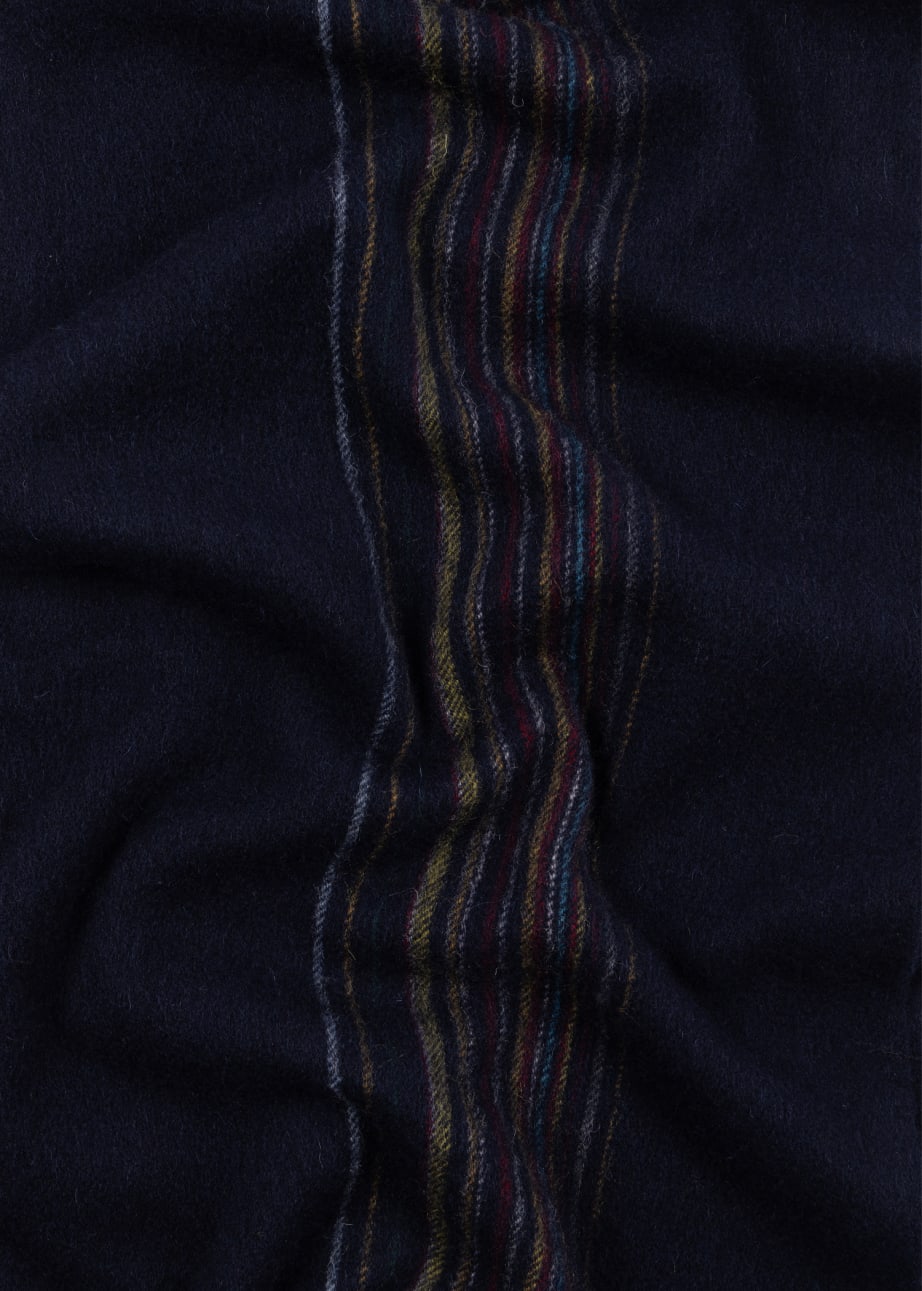 Navy Lambswool-Cashmere Offset Faded 'Signature Stripe' Scarf