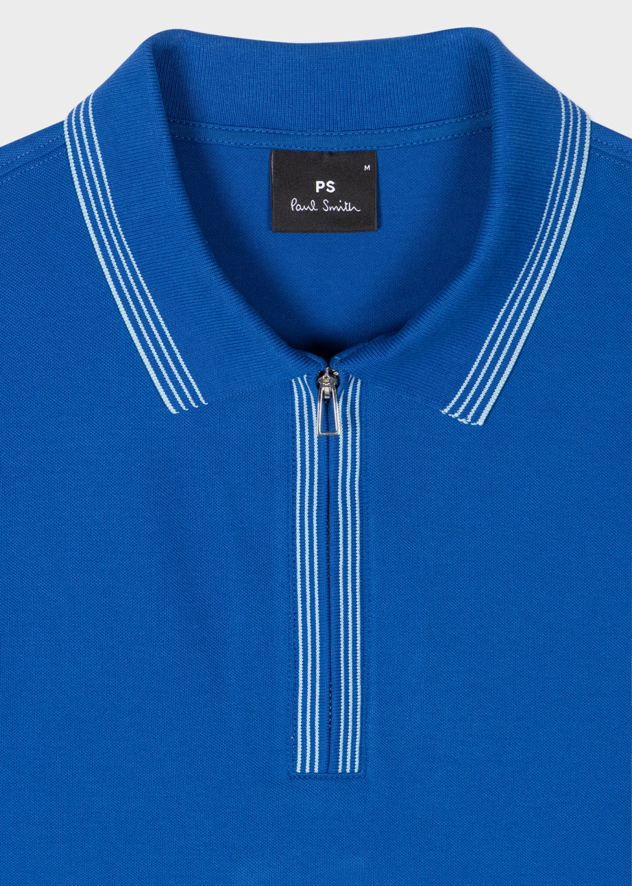Detail View - Cobalt Blue Zip Neck Stretch-Cotton Polo Shirt Paul Smith