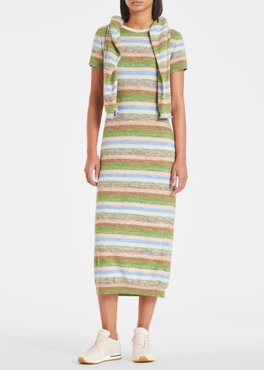 Model View - Women's Green Space Dye Knit Maxi Dress Paul Smith