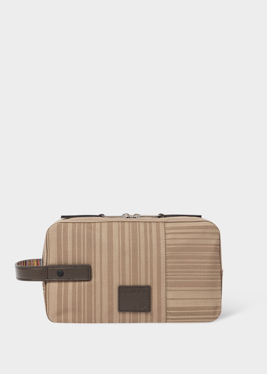 Front View - Sand 'Shadow Stripe' Wash Bag Paul Smith