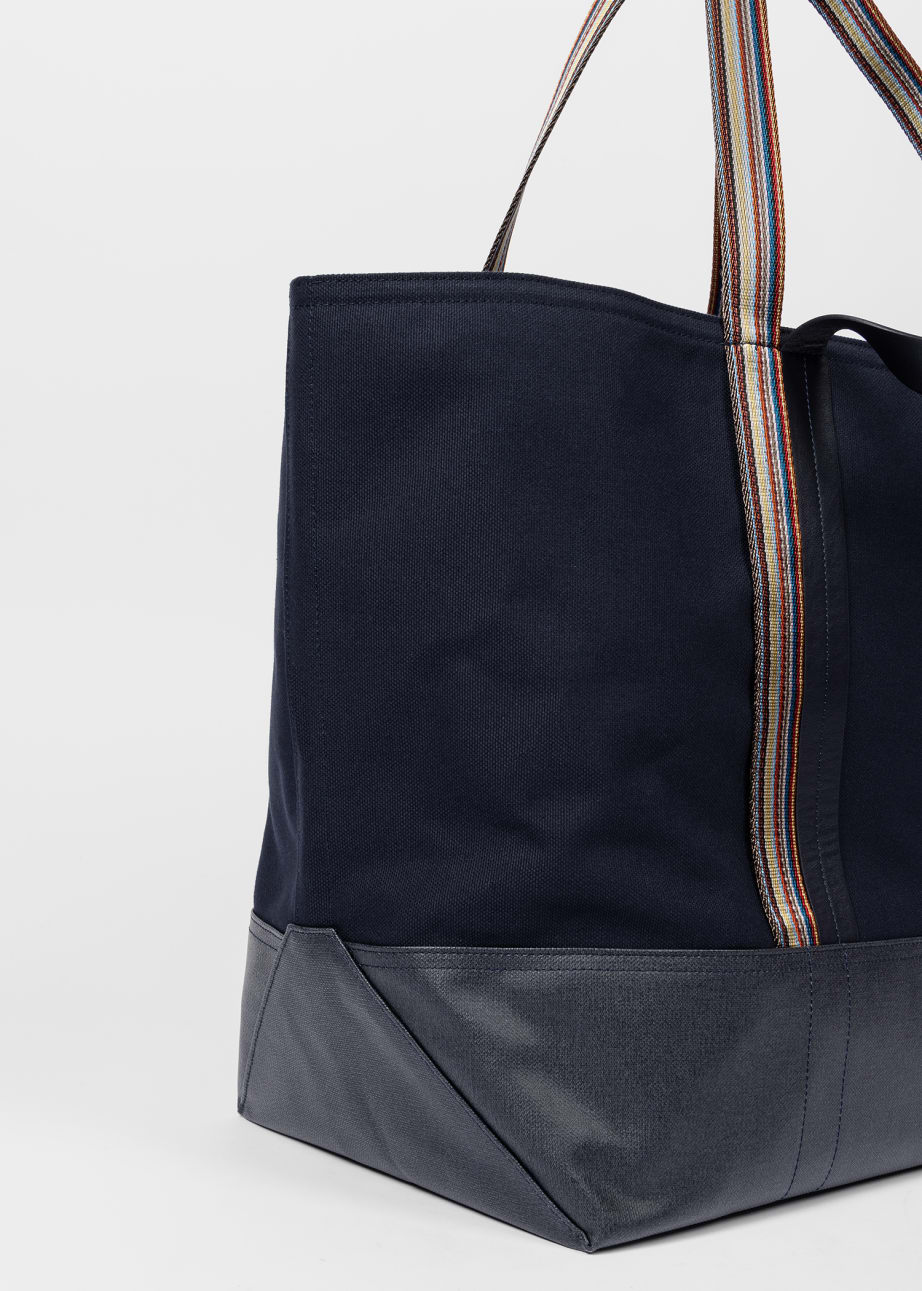Navy Canvas Tote Bag with Signature Stripe Straps