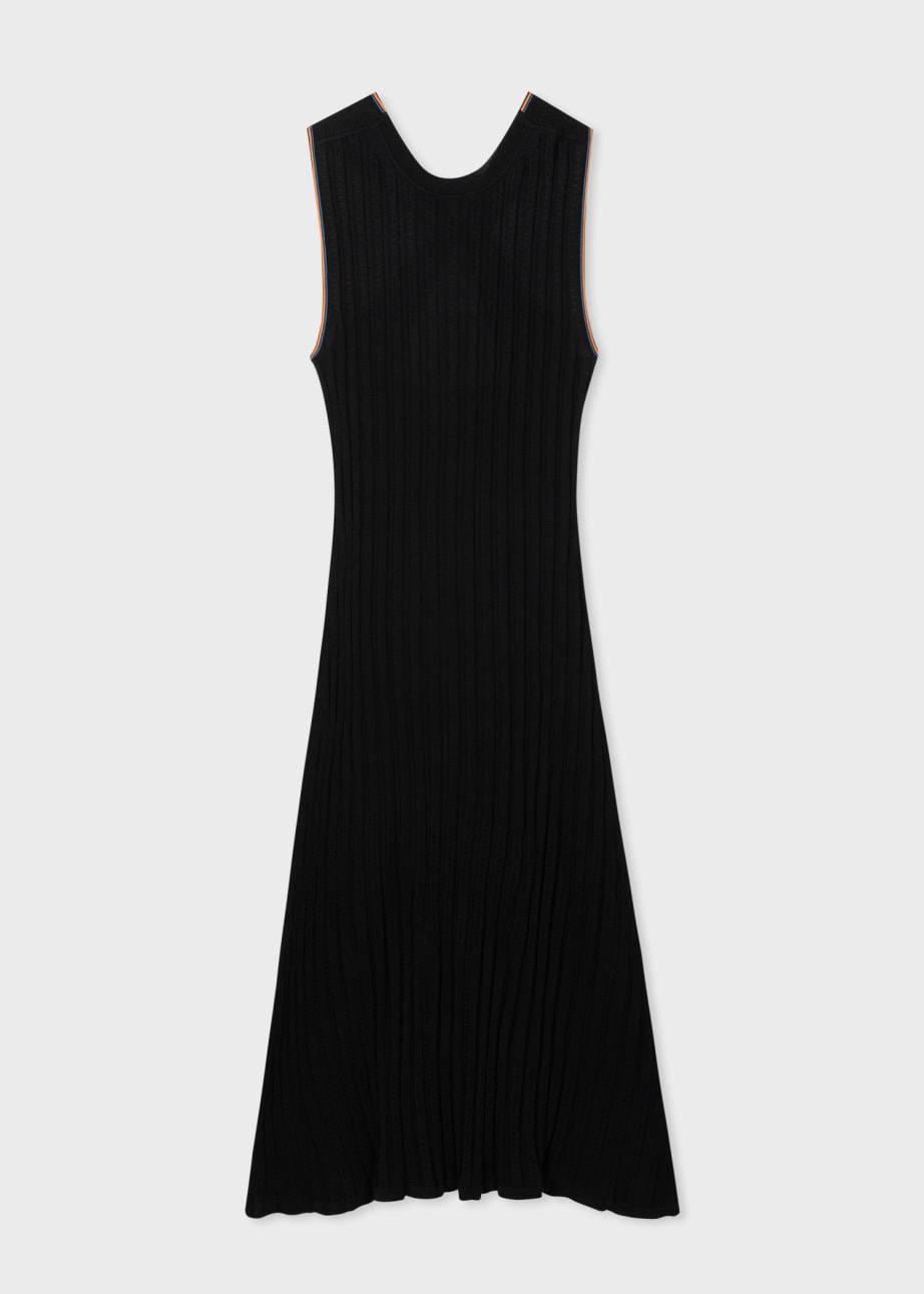 Front View - Women's Black 'Signature Stripe' V Neck Knitted Dress Paul Smith