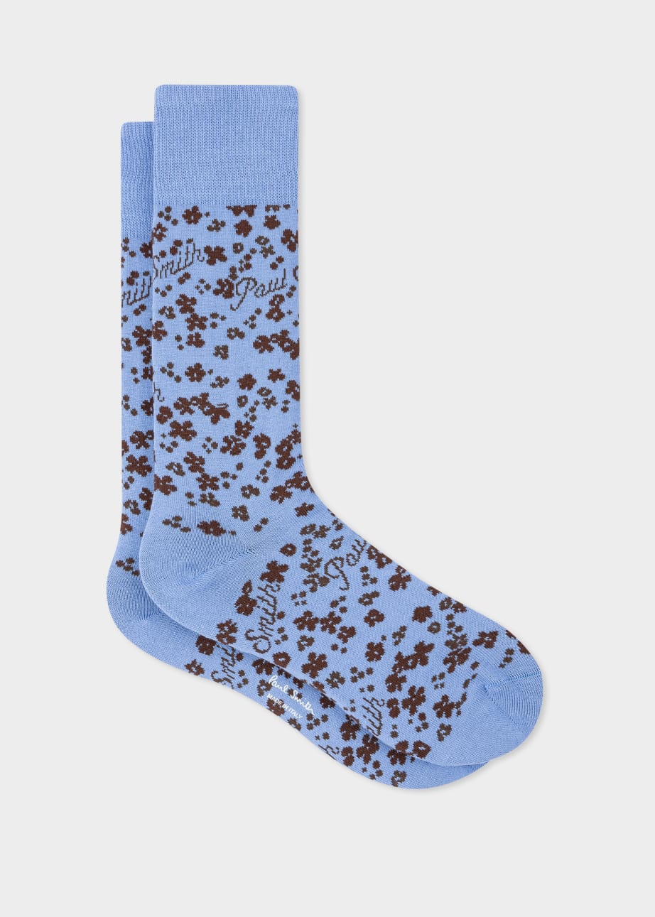 Front View - Sky Blue 'Logo Floral' Socks Paul Smith