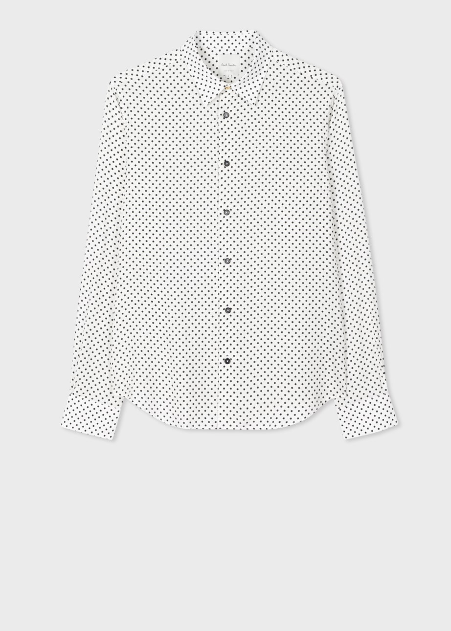 Front View - Slim-Fit White Polka Dot Viscose Shirt Paul Smith