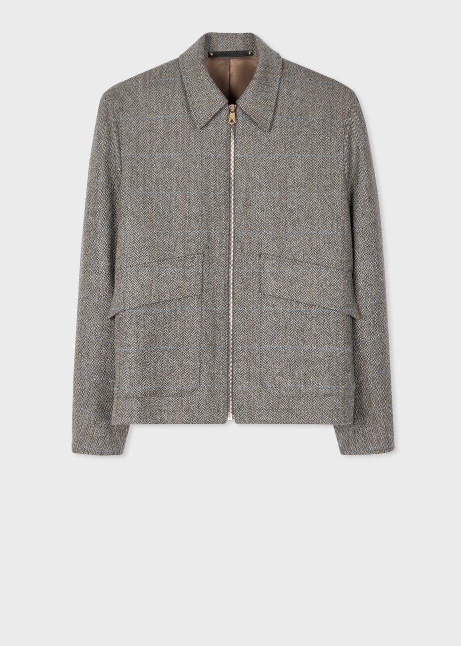 Front View - Grey Wool Tweed Bomber Jacket Paul Smith
