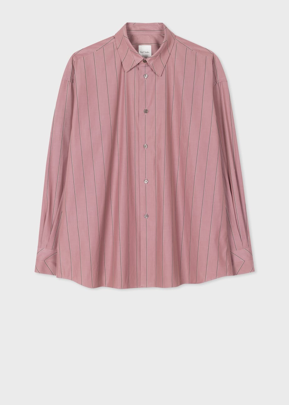 Front View - Dusky Pink Oversized Stripe Cotton Shirt Paul Smith