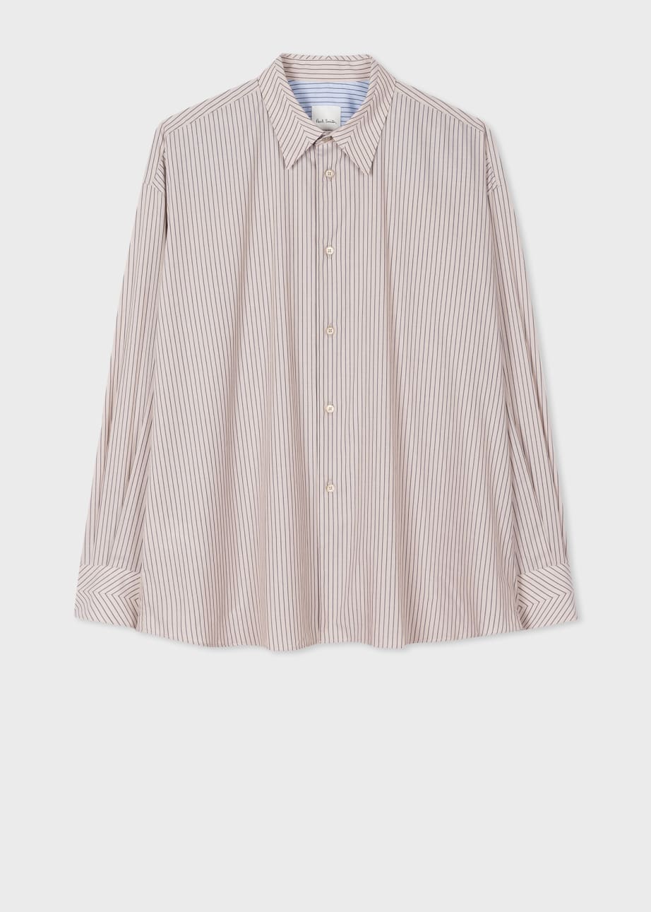 Front View - Beige Stripe Oversized Cotton Shirt Paul Smith