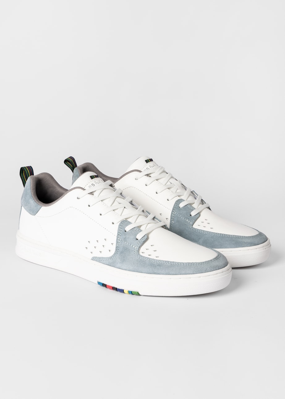Pair View - White and Light Blue 'Cosmo' Trainers Paul Smith