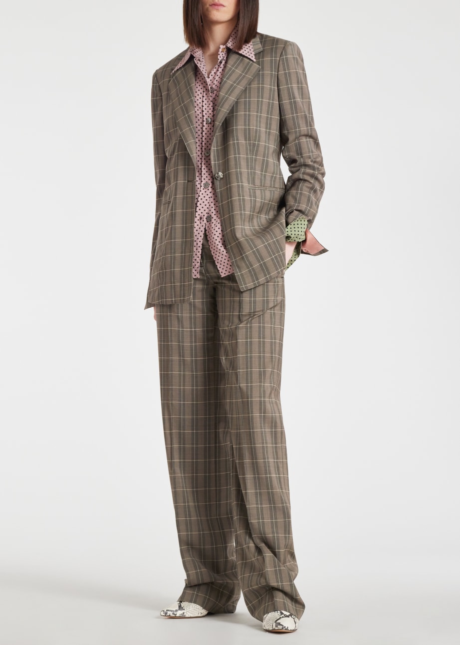 Model View - Women's Taupe Check Flare Trousers Paul Smith