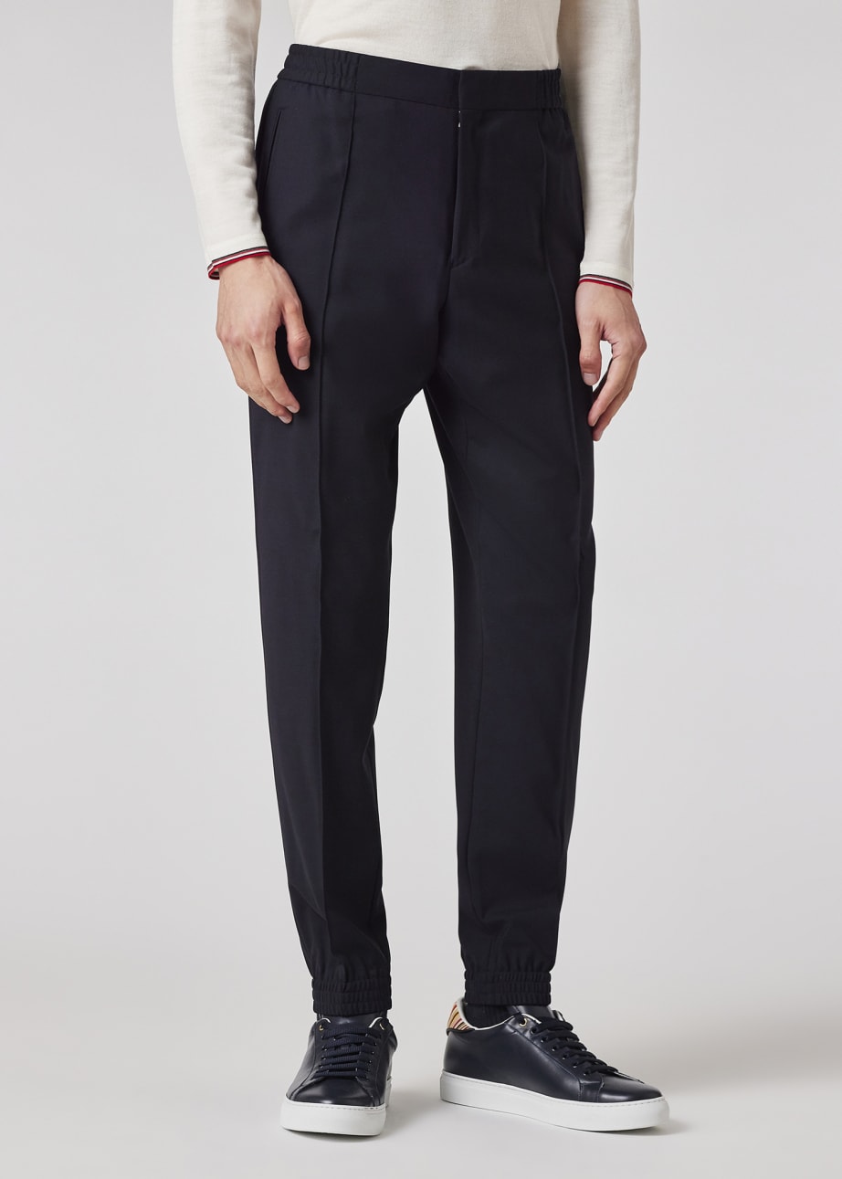 Model View - Dark Navy Bi-Stretch Wool Cuffed Trousers Paul Smith