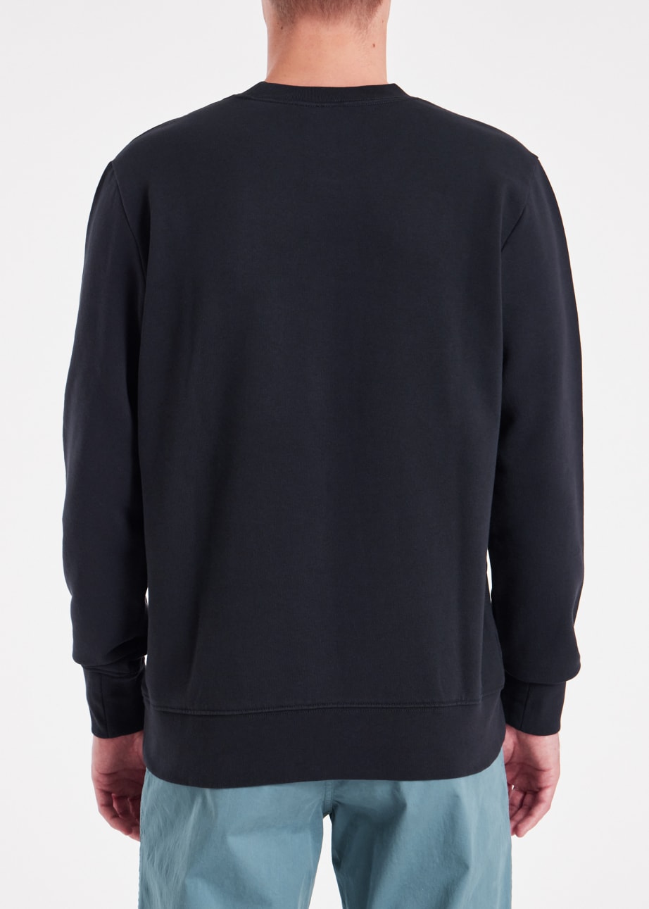 Model View - Navy Organic Cotton Embroidered PS Logo Sweatshirt Paul Smith