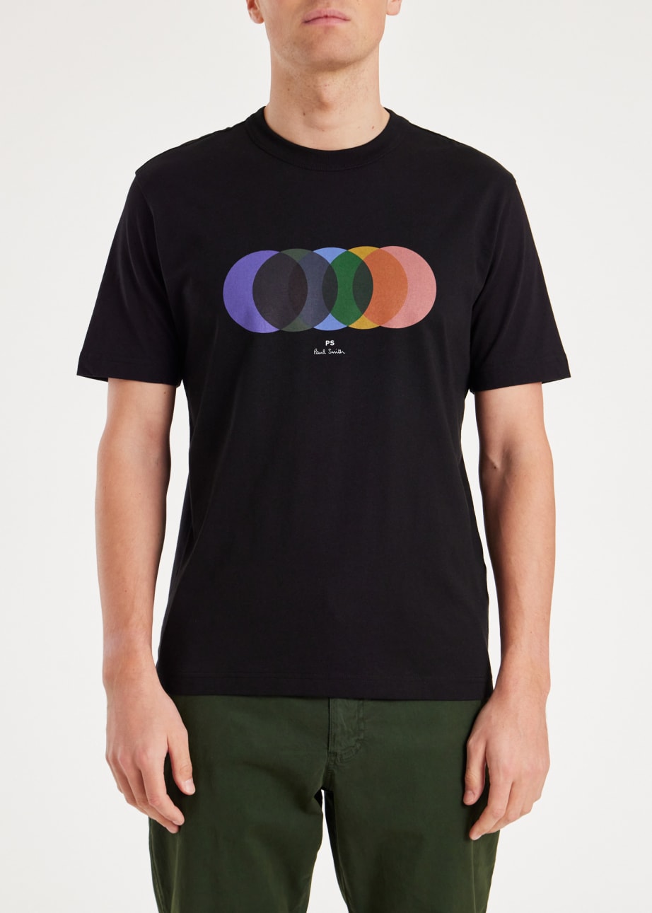 Model View - Black Organic Cotton 'Circles' Print T-Shirt Paul Smith
