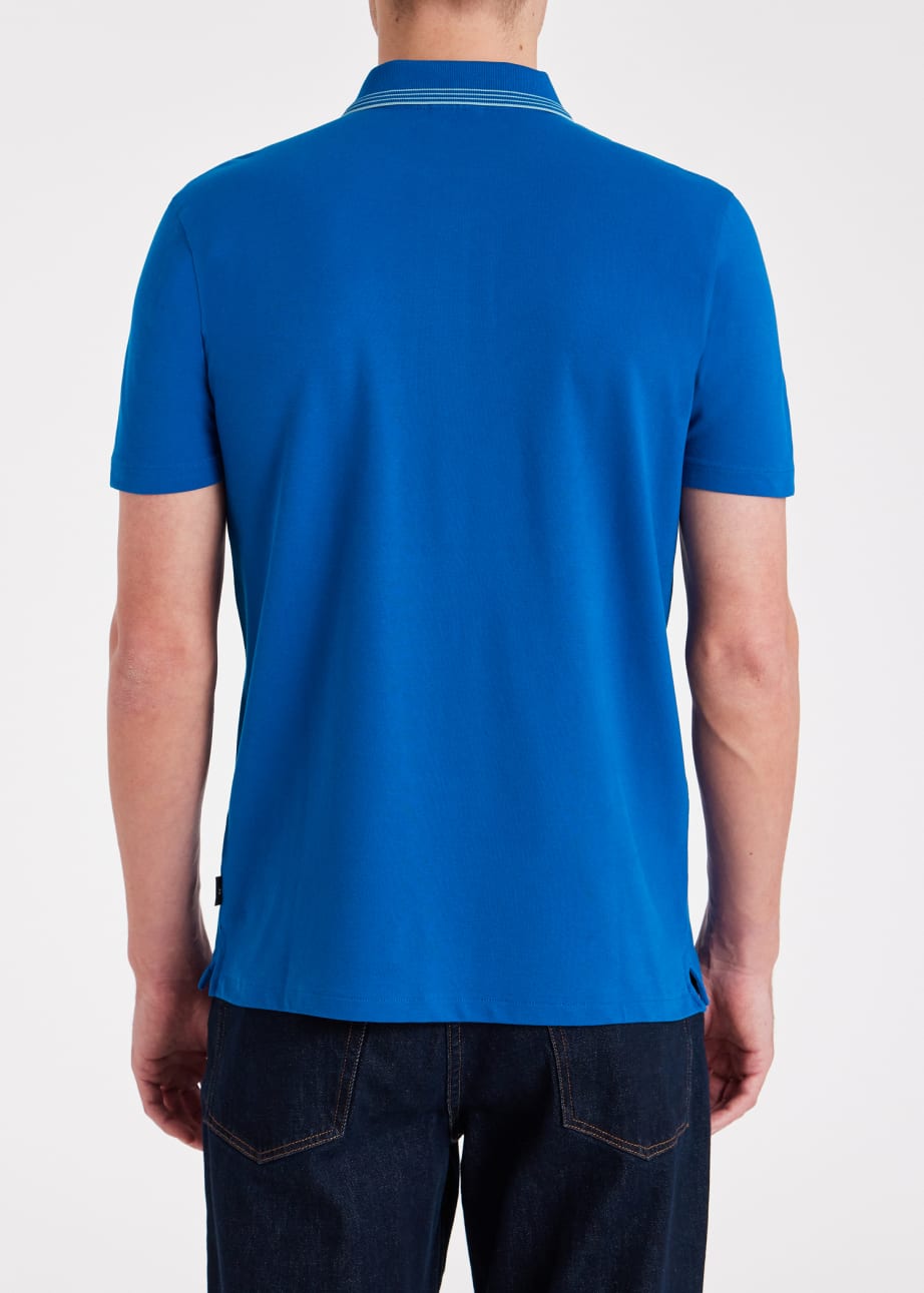 Model View - Cobalt Blue Zip Neck Stretch-Cotton Polo Shirt Paul Smith