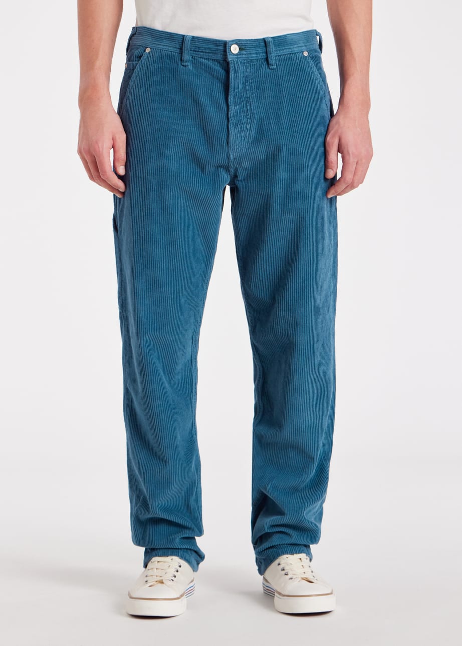 Model View - Blue Corduroy Carpenter Trousers Paul Smith