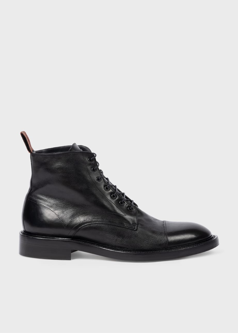 Side View - Black Leather 'Newland' Boots Paul Smith
