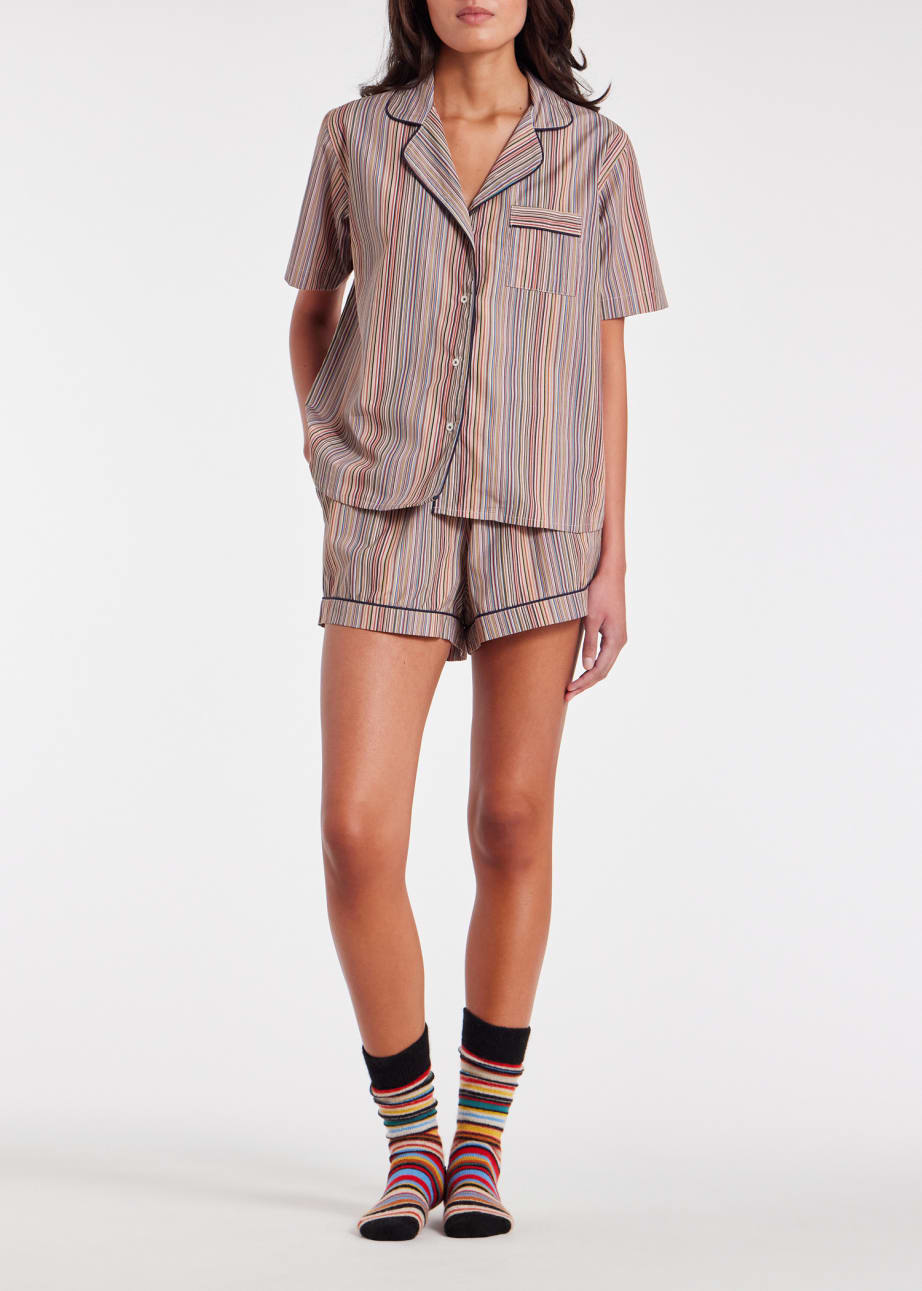 Model View - Women's 'Signature Stripe' Short Pyjama Set by Paul Smith