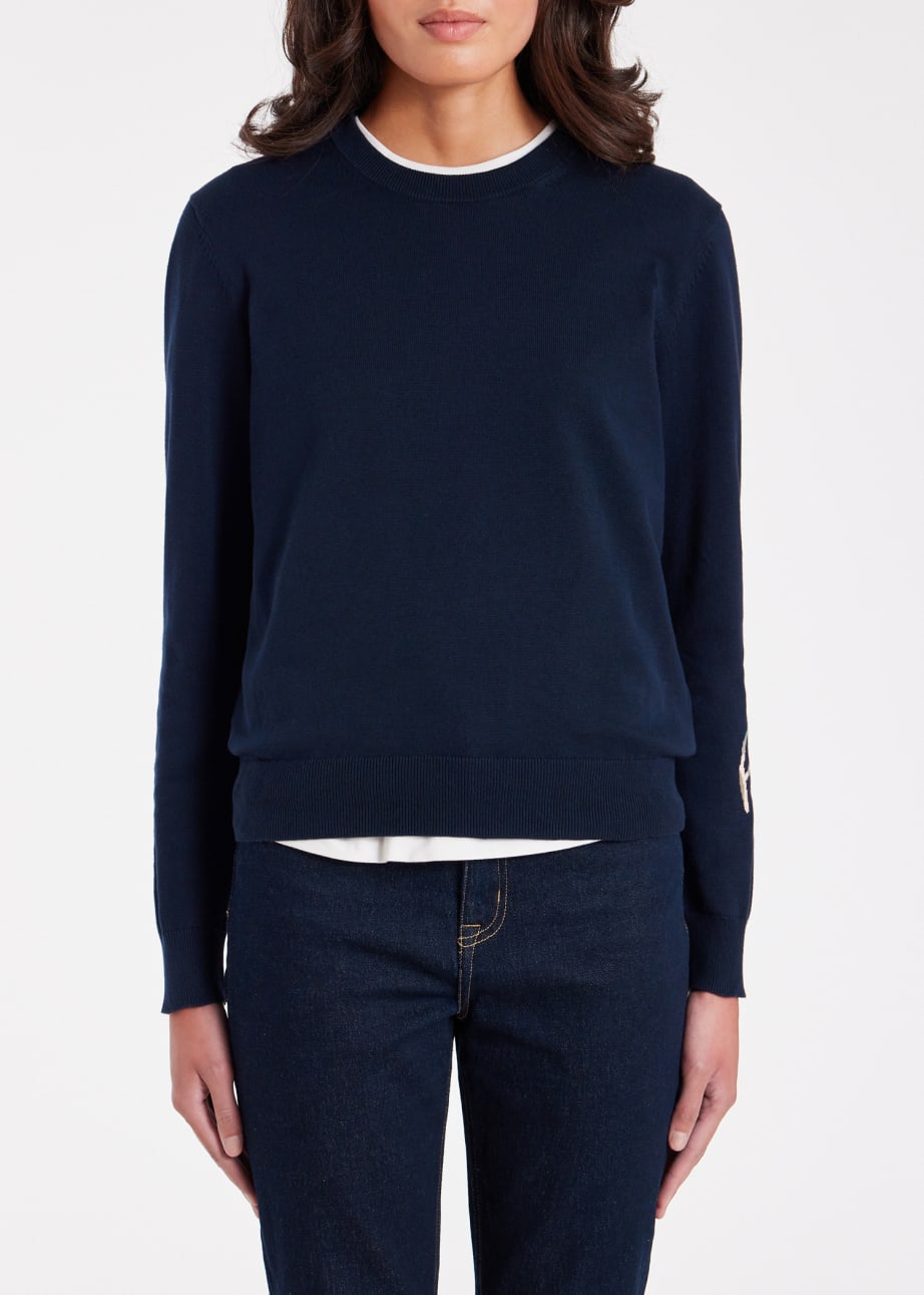 Model View - Women's Navy Knitted Initials Sweater Paul Smith